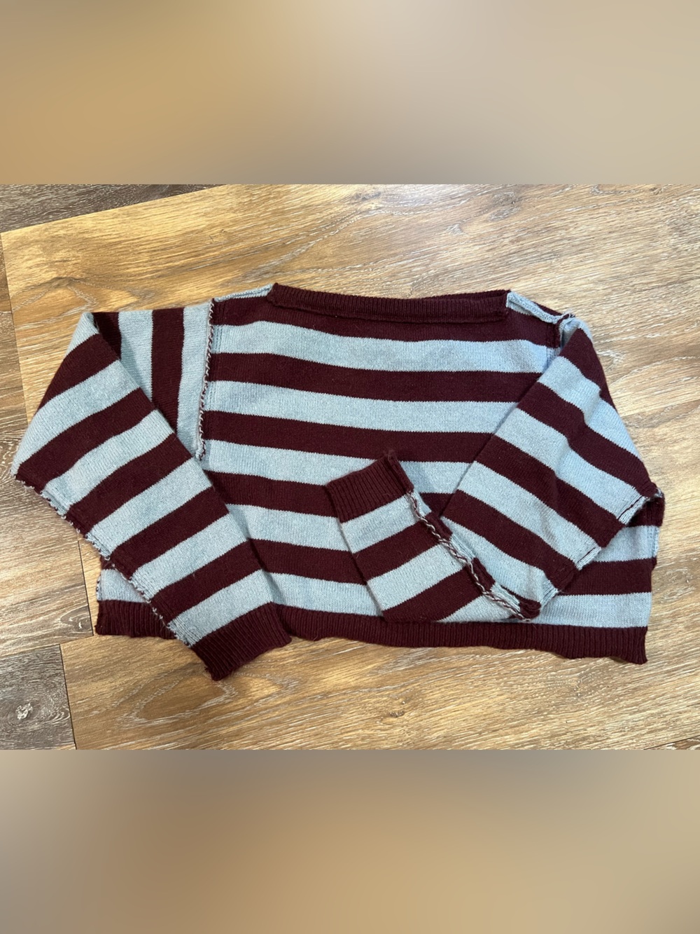 Double Zero Cherry Mocha and Blue Stripe Boatneck Sweater